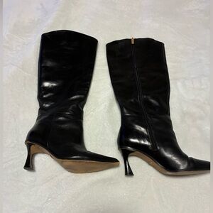 Vince Camuto Black Leather Wide- Calf Heeled Boots